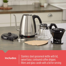 Load image into Gallery viewer, Black+Decker KE3000S-KIT Gooseneck Kettle, Pour Over Coffee Kit, Stainless Steel, 1 L