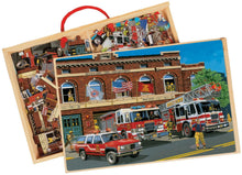 Load image into Gallery viewer, T.S. Shure Back in Time Fire Trucks 2 Jumbo Puzzles in a Wooden Box