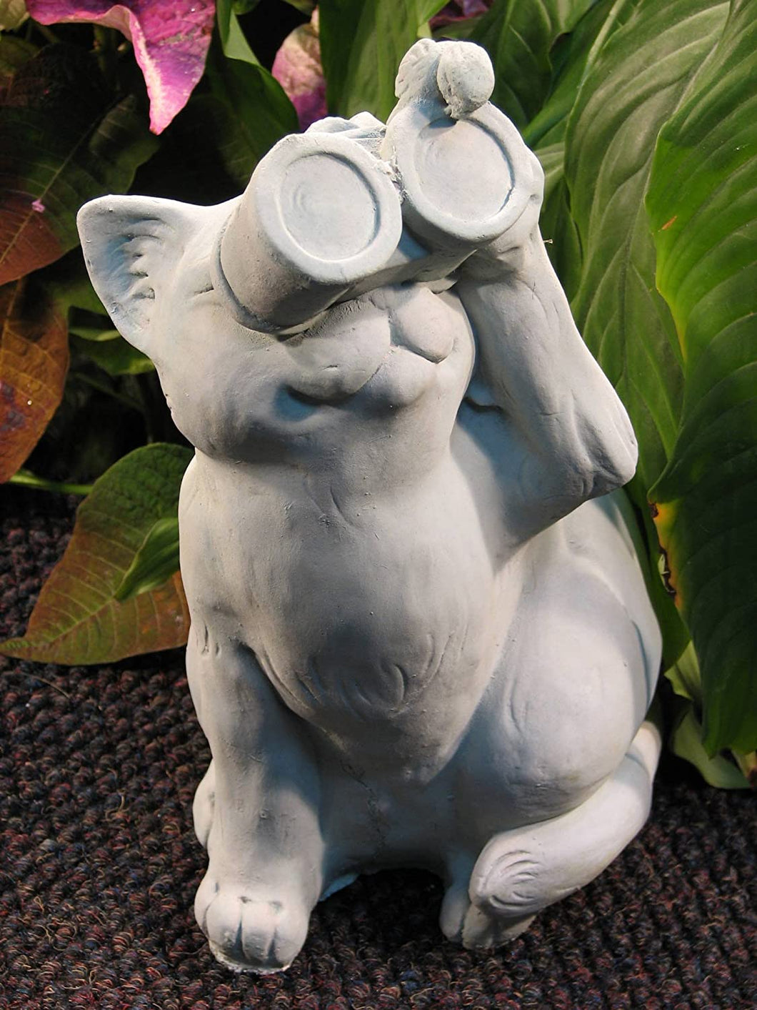 CAT w/Binocular BIRDWATCHING STATUE Gray Cement 13