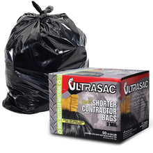 Load image into Gallery viewer, UltraSac Contractor Trash Bags - (50 Pack/w Ties) - Heavy Duty 3 MIL Thick, 39' x 32', Shorter 33 Gallon Black Version - for Industrial, Commercial, Professional, Construction, Lawn, Leaf, and More