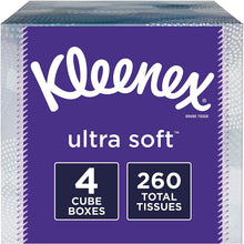 Load image into Gallery viewer, Kleenex Ultra Soft Facial Tissues, 4 Cube Tissue Boxes, 65 Tissues per Box (260 Tissues Total)