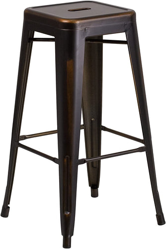 Flash Furniture Stackable Industrial Metal Backless Bar Stool in Distressed Copper