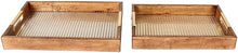 Load image into Gallery viewer, Kate and Laurel Hanneli Modern Glam Set of 2 Decorative Wood Nesting Trays in Walnut Finish with Gold Perforated Metal Base and Handles