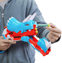 Load image into Gallery viewer, NERF DinoSquad Tricera-Blast Dart Blaster, Break-Open 3-Dart Loading, 12 Official Darts, Dart Storage, Triceratops Dinosaur Design