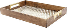 Load image into Gallery viewer, Kate and Laurel Hanneli Modern Glam Set of 2 Decorative Wood Nesting Trays in Walnut Finish with Gold Perforated Metal Base and Handles