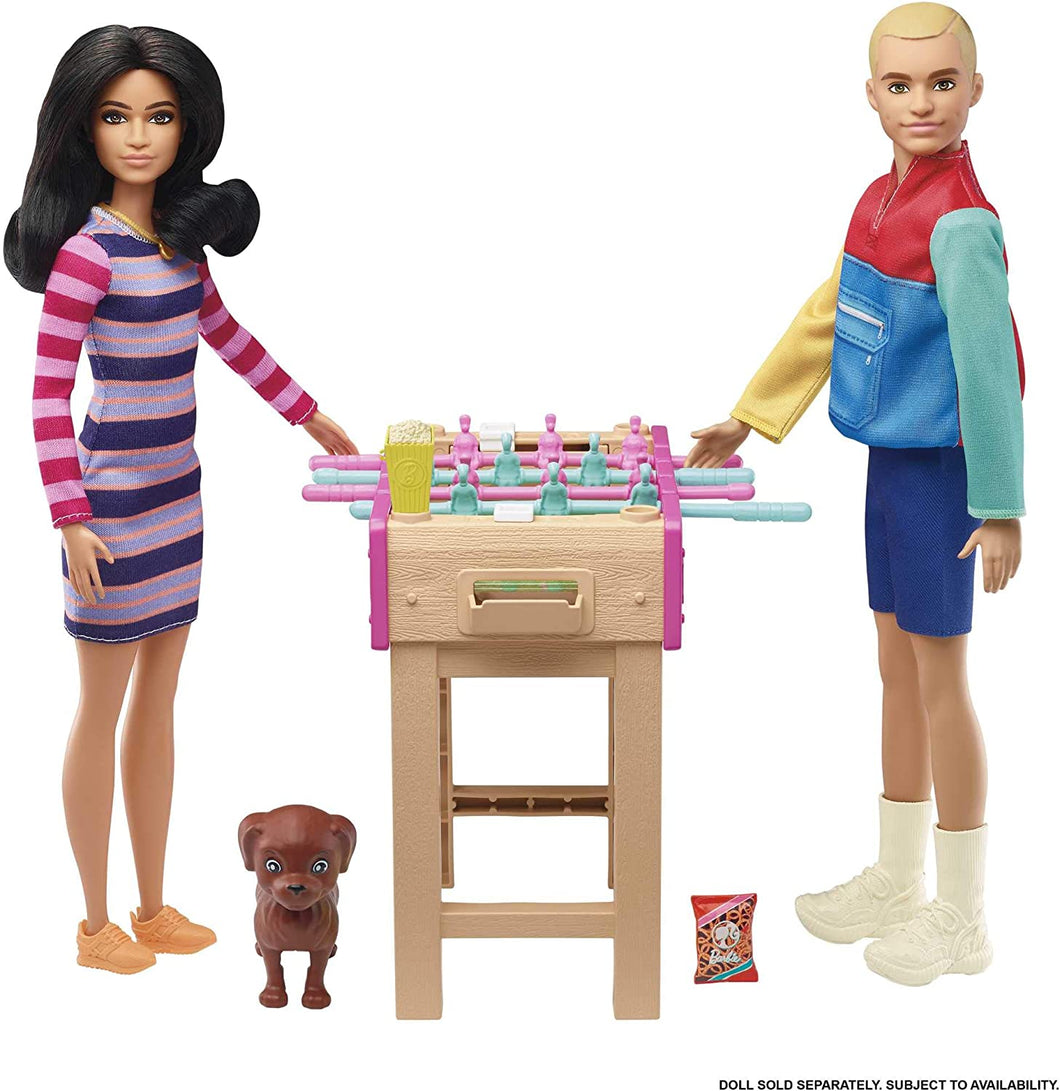 Barbie Mini Playset with Pet, Accessories and Working Foosball Table, Game Night Theme, Gift for 3 to 7 Year Olds