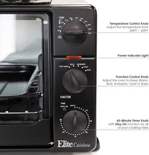 Load image into Gallery viewer, Elite Gourmet ERO-2019S Countertop Toaster Oven with Top Grill &amp; Griddle Rotisserie, Bake, Grill Broil, Roast, Toast, Keep Warm, Fits A 12” Pizza, 6-Slice, 23L Capacity, Black