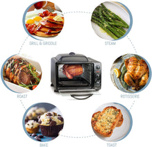 Load image into Gallery viewer, Elite Gourmet ERO-2019S Countertop Toaster Oven with Top Grill &amp; Griddle Rotisserie, Bake, Grill Broil, Roast, Toast, Keep Warm, Fits A 12” Pizza, 6-Slice, 23L Capacity, Black