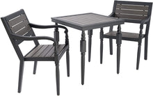 Load image into Gallery viewer, Numark Weather-Resistant Woodgrain Styled 3-Piece Metal Patio Furniture Bistro Table Set