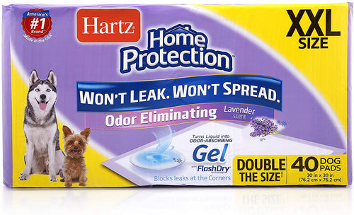 Hartz Home Protection Odor Eliminating Scented Dog Pads, Super Absorbent & Won’t Leak, Lavender Scent, Pad Size & Package Count Varies