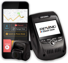Load image into Gallery viewer, Rexing V1P Pro Dual 1080p Full HD Front and Rear 170 Degree Wide Angle Wi-Fi Car Dash Cam with Built-in GPS Logger, Supercapacitor, 2.4" LCD Screen, G-Sensor, Loop Recording, Mobile App