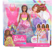 Load image into Gallery viewer, Barbie Dreamtopia Dress Up Doll Gift Set, approx. 12-inch, Brunette with 3 Fashions