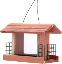 Load image into Gallery viewer, Worth Garden Cedar Wooden Bird Feeder with Double Plastic Window and Metal Mesh