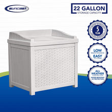 Load image into Gallery viewer, Suncast 22-Gallon Small Box-Lightweight Resin Indoor/Outdoor Storage for Seat Cushions and Gardening Tools Store Items on Patio, Deck, Porch, White