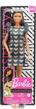 Load image into Gallery viewer, Barbie Fashionistas Doll with Long Brunette Hair Wearing Mouse-Print Dress, Pink Booties &amp; Sunglasses, Toy for Kids 3 to 8 Years Old