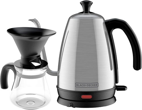 Black+Decker KE3000S-KIT Gooseneck Kettle, Pour Over Coffee Kit, Stainless Steel, 1 L