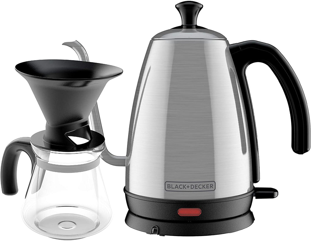 Black+Decker KE3000S-KIT Gooseneck Kettle, Pour Over Coffee Kit, Stainless Steel, 1 L