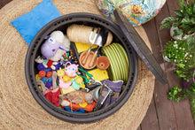 Load image into Gallery viewer, Keter 230897 Circa Natural Wood Style Round Outdoor Storage Table D, 37 Gallons, 26.7 in. Diameter x 16.5 in Height.