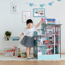 Load image into Gallery viewer, Teamson Kids - Dreamland Barcelona Wooden Pretend Play Doll House Dollhouse for 3.5" Doll with 10 Pieces of Furniture- Blue / White / Pink