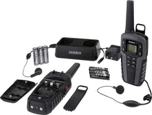 Load image into Gallery viewer, Uniden SX377-2CKHS Up to 37 Mile Range FRS Two-Way Radio Walkie Talkies w/ Dual Charging Cradle, Waterproof, Floats, 22 Channels, 142 Privacy Codes, NOAA Weather Scan + Alerts, Includes 2 Headsets