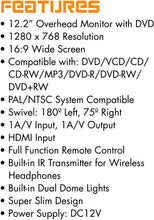 Load image into Gallery viewer, XO Vision GX2156B 12.2-Inch Wide Screen Overhead Monitor with Built-in DVD Player and HDMI Input (Black)