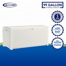 Load image into Gallery viewer, Suncast DBW9200 Mocha Wicker Resin Deck Box, 99-Gallon