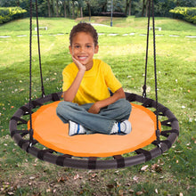 Load image into Gallery viewer, Clevr 40&quot; Tree Net Teslin Web Saucer Round Swing, Detachable 360 Degree Spin Swivel Hanging Hardware &amp; Adjustable 71&quot; Height Rope, 600 lbs Limit, Orange &amp; Black