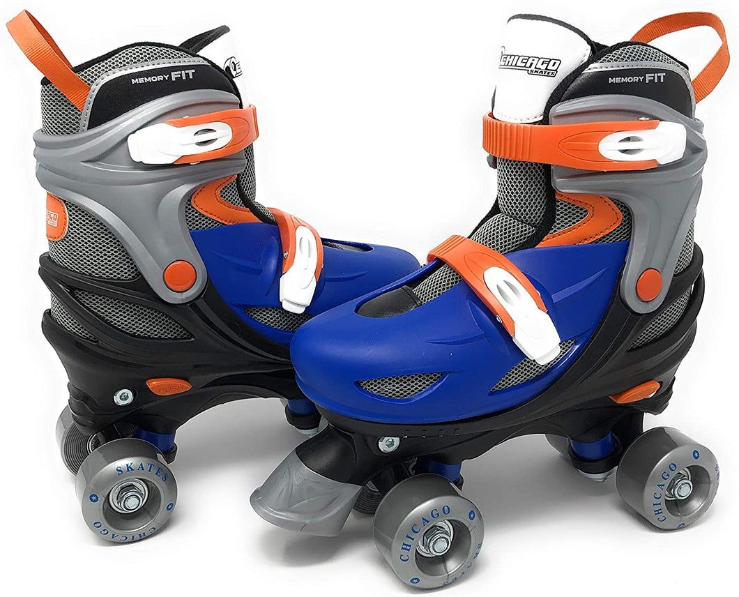 Chicago Skates Boys Adjustable Junior Quad Skates - Blue/Black/Orange - Small Sizes J10-J13