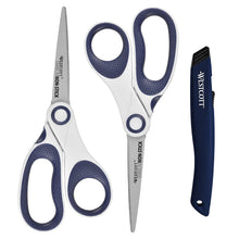 Load image into Gallery viewer, Westcott 2 Pack 8" Titanium Nonstick Scissors and Ceramic Safety Box Cutter