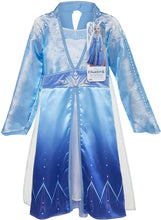 Load image into Gallery viewer, Disney Frozen 2 Elsa Adventure Girls Role-Play Dress Features Ice Crystal Winged Cape, Sleek Dress Cut with Glittery, Frosty Trim - Fits Sizes 4-6X, For Ages 3+