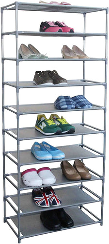 Home Basics 10-Tier Free-Standing Shoe Rack, Stackable for Storage and Organization, Easy Assembly, Grey