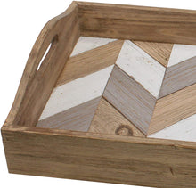 Load image into Gallery viewer, Stonebriar Rectangle Multicolor Chevron Wood Serving Tray with Handles