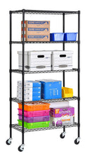 Load image into Gallery viewer, Muscle Rack MWS361872-BLK 5 Shelf Black Wire Mobile Shelving Unit, 72" Height, 36" Width, 18" Length