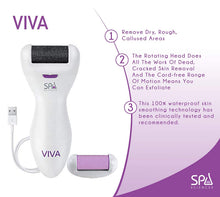 Load image into Gallery viewer, Spa Sciences VIVA Most Powerful Pedicure Tool Available-Professional Electronic Foot Smoothing Pedi Tool for Removing Hard, Dry, Cracked Skin/Calluses on Feet, Rechargeable-2 Treatment Heads Included