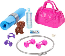 Load image into Gallery viewer, Barbie Fitness Doll, Red-Haired, with Puppy and 9 Accessories, Including Yoga Mat with Strap, Hula Hoop and Weights, Gift for Kids 3 to 7 Years Old