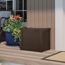 Load image into Gallery viewer, Suncast 22-Gallon Small Deck Box - Lightweight Resin Indoor/Outdoor Storage Container and Seat for Patio Cushions and Gardening Tools - Store Items on Patio, Garage, Yard - Java Brown