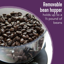 Load image into Gallery viewer, Mr. Coffee Automatic Burr Mill Coffee Grinder with 18 Custom Grinders, Silver