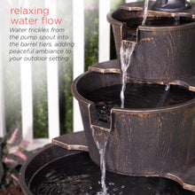 Load image into Gallery viewer, Alpine Corporation TEC234BR Alpine 3-Tier Rustic Outdoor Waterfall for Garden, Patio, Deck, Porch-Yard Art Decor Pump Barrel Fountain, 41", Beige