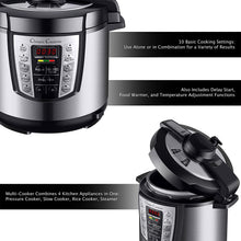 Load image into Gallery viewer, Multi-Cooker 4-in-1 Pressure Cooker, Slow Cooker, Rice Cooker, Steamer with 10 programmed settings and start delay timer – 6 Quart by Classic Cuisine