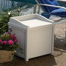 Load image into Gallery viewer, Suncast Resin Patio Seat with Storage - Decorative Outdoor Patio Seat for Deck, Patio, Garden, Backyard - Store Toys, Cushions, Tools - Taupe