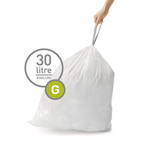 simplehuman Code G Custom Fit Liners, Drawstring Trash Bags, 30 Liter / 8 Gallon, 100-Count Box