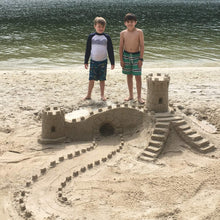 Load image into Gallery viewer, Create A Castle - Sand or Snow Castle Mold Set - 5 Piece Basic Plus Building Set with Multipurpose Tool, Battlement, and Window Mold, 1 Mesh Backpack for Easy Storage and Cleaning - for Kids &amp; Adults
