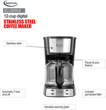 Load image into Gallery viewer, Betty Crocker BC-2809CB 12-Cup Stainless Steel Coffee Maker, Multicolor