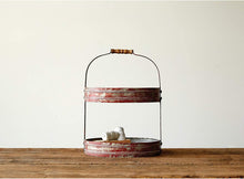 Load image into Gallery viewer, Creative Co-Op Red Metal Oval 2 Tier Tray with Handle