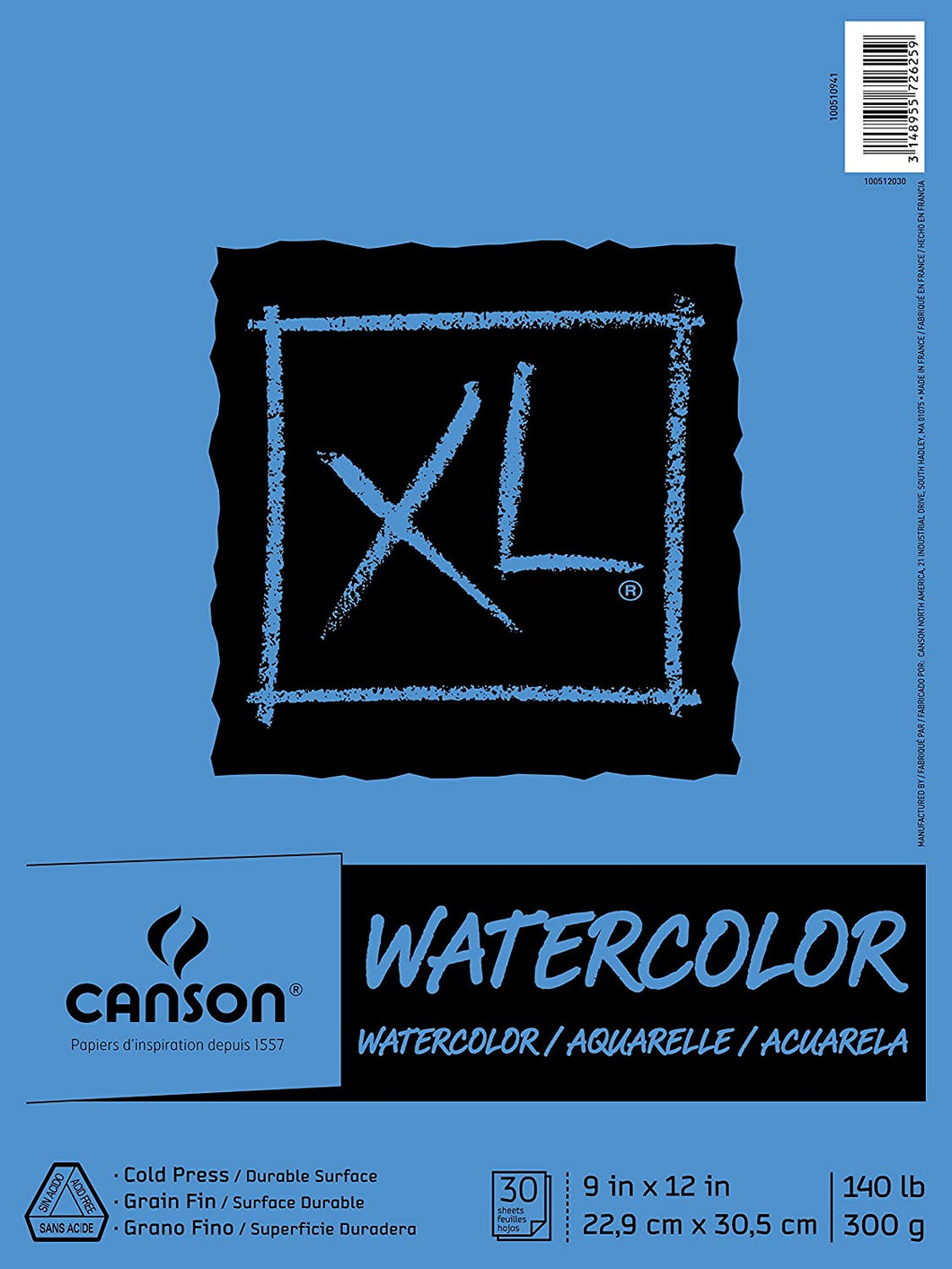 Canson XL Series Watercolor Textured Pad, Use with Paint Pencil Ink Charcoal Pastel and Acrylic, Side Wire Bound, 140 Pound, 7 x 10 Inch, 30 Sheets