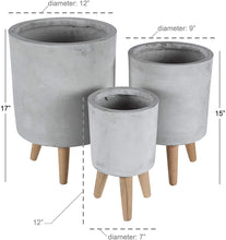 Load image into Gallery viewer, Deco 79 46475 Light Gray Fiber Clay and Wood Planters (Set of 3), White/Lightbrown