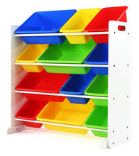Load image into Gallery viewer, Tot Tutors Kids' Toy Storage Organizer with 12 Plastic Bins, Natural/Primary (Primary Collection)