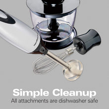 Load image into Gallery viewer, Hamilton Beach 59765 Immersion Hand Blender with Blending Wand, Whisk and 3-Cup Food Chopping Bowl, 3-Piece, Silver and Stainless Steel