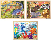 Load image into Gallery viewer, Melissa &amp; Doug 24 Piece Wooden Jigsaw Puzzle Dinosaur, Safari &amp; Ocean Puzzle (3 Pack)