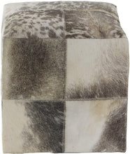 Load image into Gallery viewer, Deco 79 95920 Cube Gray &amp; White Real Animal Skin Leather Ottoman, 16” x 16” (Colors may vary)